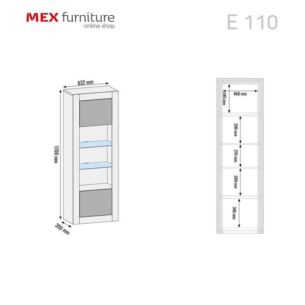 Mex Furniture 170cm Modern Sideboard Display Cabinet – Black Gloss Doors with LED