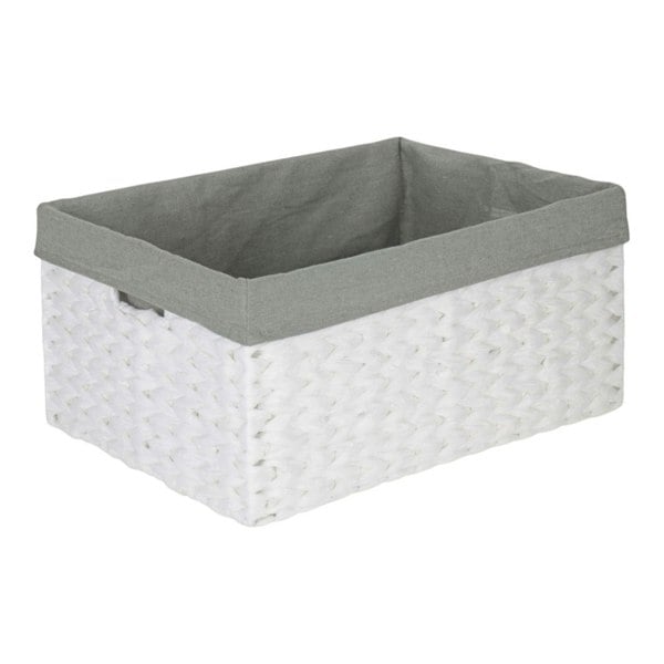 White Paper Rope Rectangular Storage Basket with Grey Cotton Lining