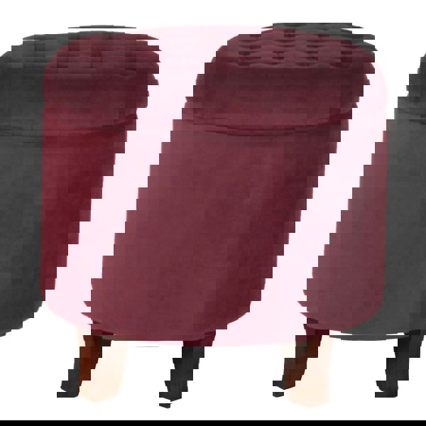 Luxury Living Cambridge Tufted Round Storage Ottoman Footstool - Berry Merlot