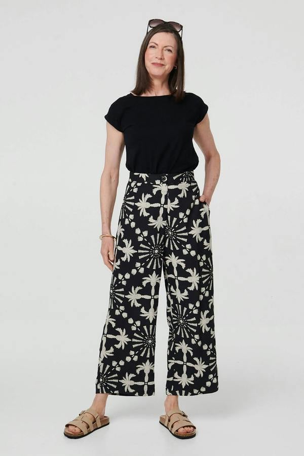 Black | Printed High Waist Straight Fit Trousers
