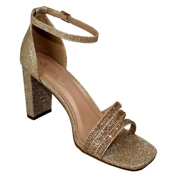 Spot On Ladies Spot On Ankle Strap Glitter Sandals F12036