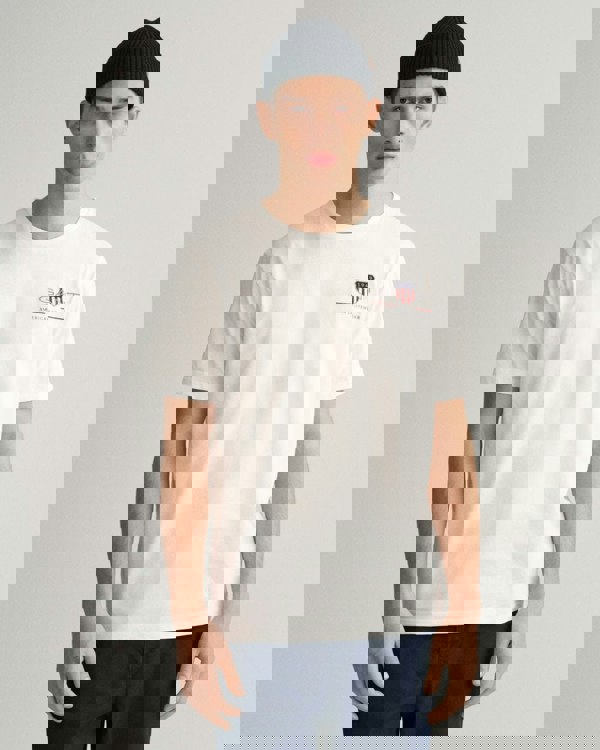 GANT Mens Regular Fit Embroidered Archive Shield T-Shirt - 110 White - CHO - Designer Mens Short Sleeve T-Shirts & Tops