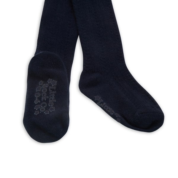 Little Sock Co. Non-Slip Super Soft Cable Knit Tights in Navy - age 1-6 years