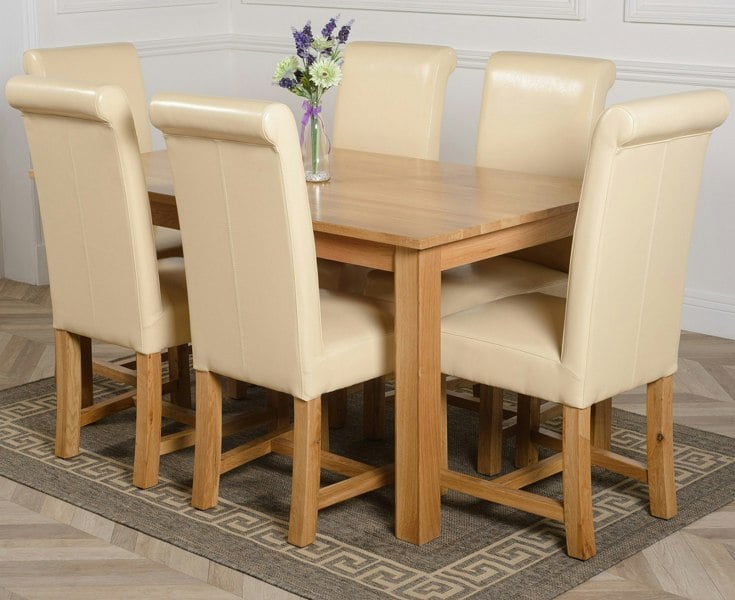 That's Furniture Oslo 150 x 90cm Medium Oak Dining Set with Washington Leather Chairs