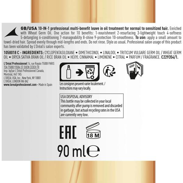 L'Oreal Absolut Repair Gold 10 in 1 Oil enriched with Wheat Germ Oil.