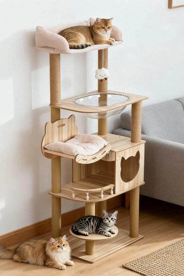 Multi-Tier Cat Tree with Scratching Posts and Soft Corduroy Perches