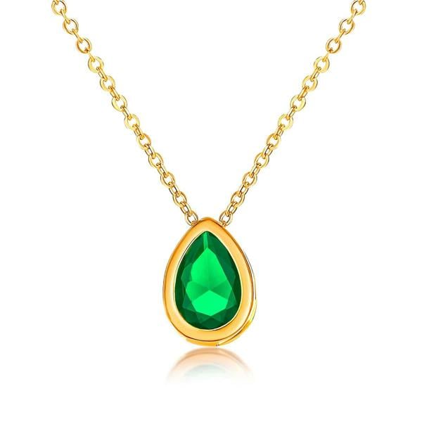 Zavana Gold Plated Green Pear Shaped Pendant Necklace with Green Cubic Zirconia Stone for Women