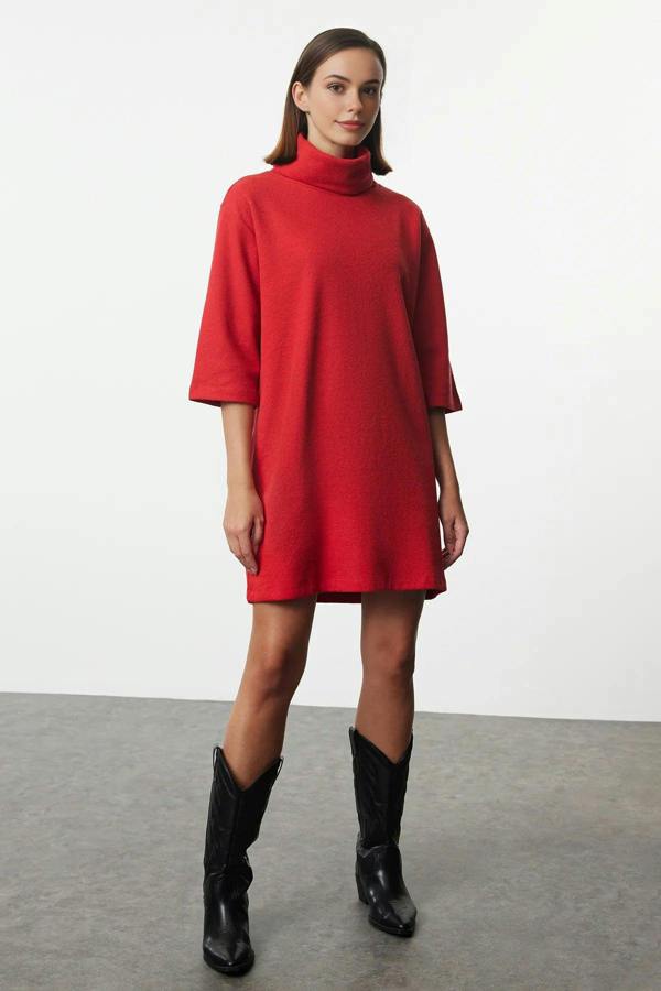WOVCOR Turtleneck Long Sleeve Knit Mini Dress