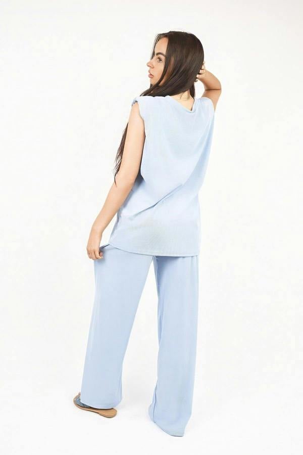 Liliane Sleeveless Relaxed Fit Top And Wide Leg Trouser Co-ord Set - Sky Blue
