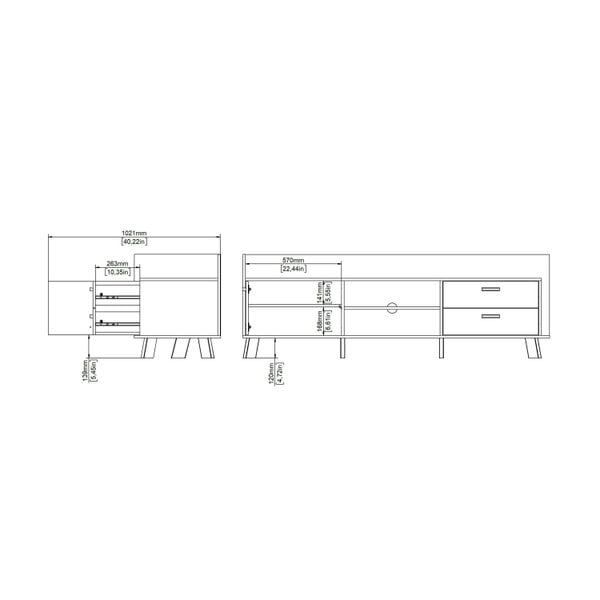 Wyld Haus Hobro White and Natural Oak Wood TV Unit with 1 Door 2 Drawers