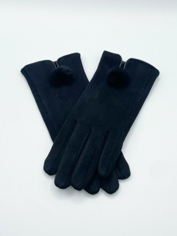 SVNX Sleek Black Gloves With Pom Pom
