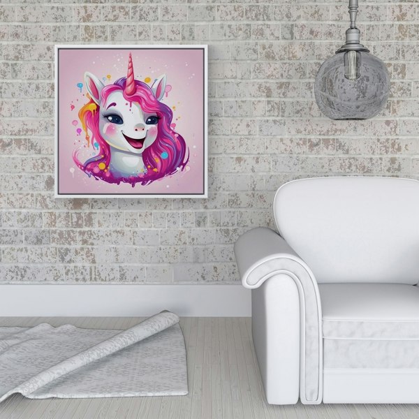 Warren Reed Happy Unicorn Splash Art Framed Canvas