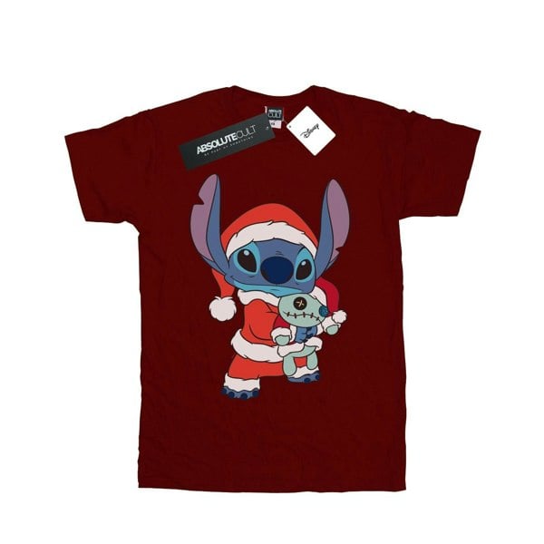 Disney Girls Lilo And Stitch Stitch Christmas Cotton T-Shirt - Burgundy