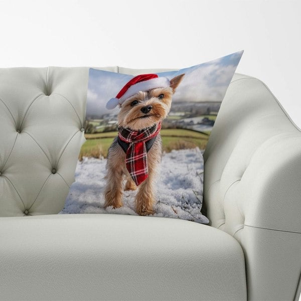 Warren Reed Snowy Christmas Yorkshire Terrier Cushion