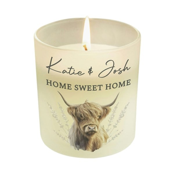 Personalised Memento Company Personalised Highland Cow Frosted Glass Candle