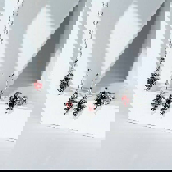 Gemondo Art Deco Style Oval Garnet & Marcasite Ring in Sterling Silver