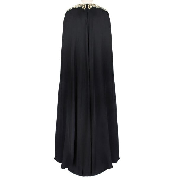 Alexander McQueen Bejewelled Cape Gown in black silk satin