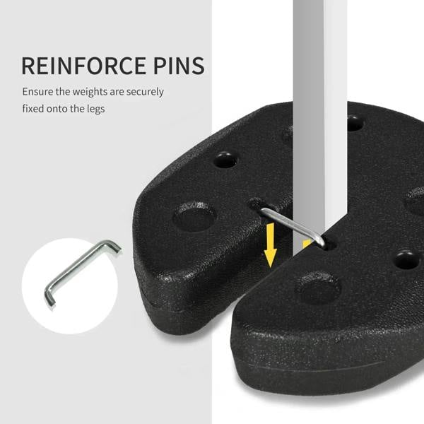 Black base weight with reinforced metal pin for gazebo legs