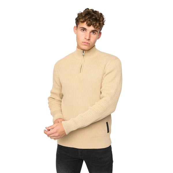 Crosshatch Mens Havaline Knitted Quarter Zip Pullover - Wheat