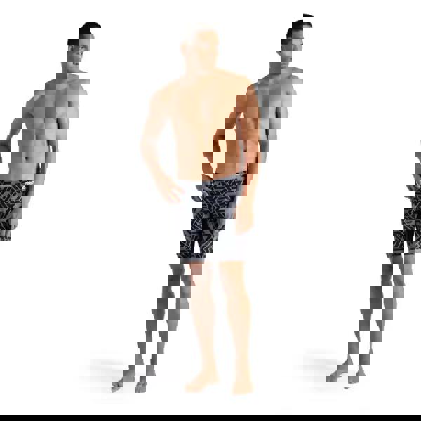 Arena Escape Swim Jammer black team swim trunks with blue black geometric pattern