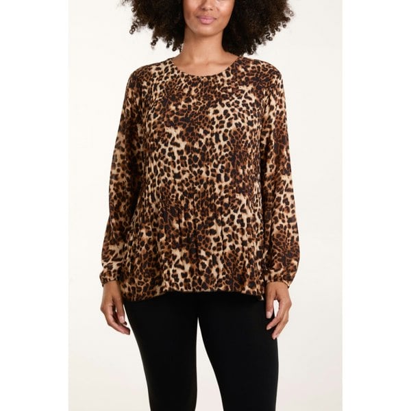 Blue Vanilla Leopard Print Pleated Top