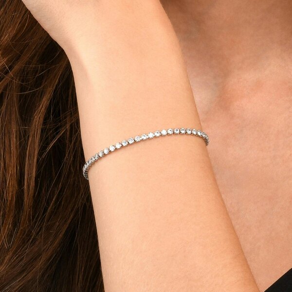Zavana Dainty 2.5 mm Silver Tennis Bracelet with White Cubic Zirconia Stones for Women
