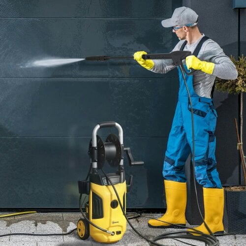 Bobobiy 1800W High Pressure Washer, 150 Bar Pressure, 420 L/h Flow, 6M Hose, Steel Handle Car Driveway, Yellow