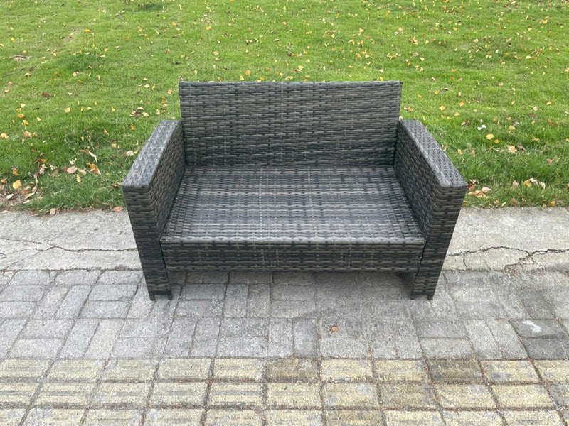 Fimous 6-Seater Dark Grey Wicker Rattan Outdoor Sofa Set | Rectangular Coffee Table, Double Sofa, 2 Footstools