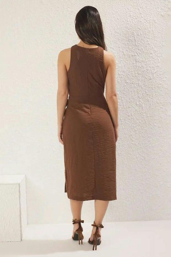 WOVCOR Midi Woven Dress with Tie Detail