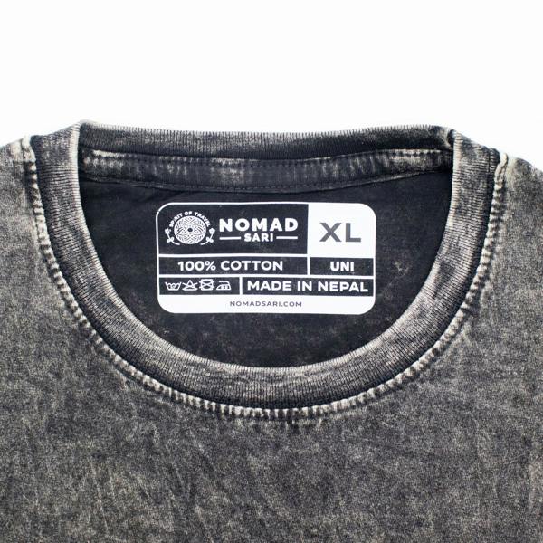 Charcoal T-shirt crew neck with size XL label and 100% cotton tag