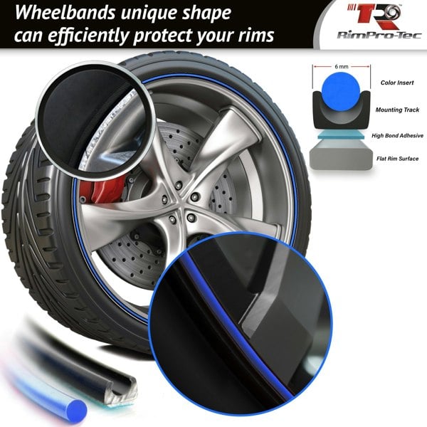 RimPro-Tec Group 4x Black Base's 4x Light Blue Pinstripe's / RimPro-Tec® Wheelbands™ car wheel styling kit