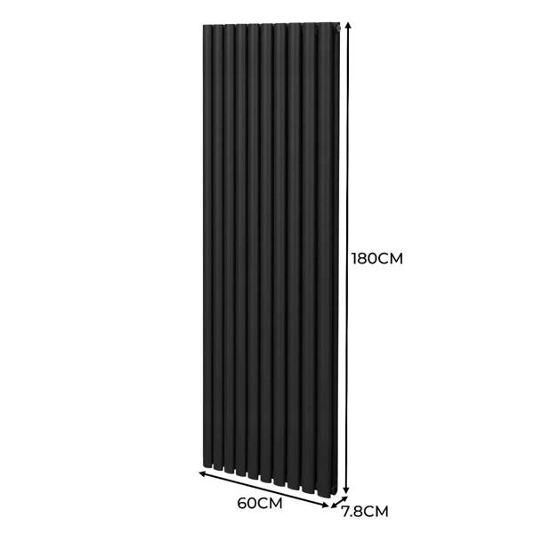 Sleek black oval column radiator measuring 1800mm x 600mm, featuring a modern vertical design and smooth matte finish