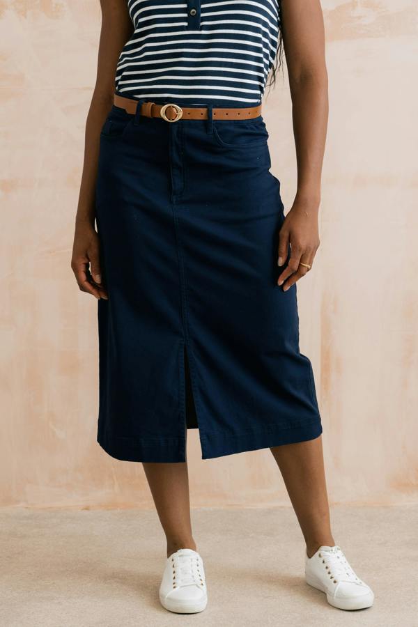 Morwenna Stretch Twill Midi Skirt Navy