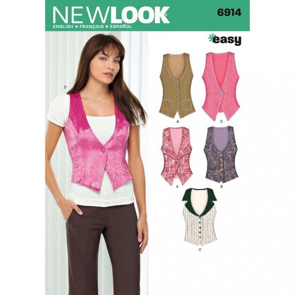 New Look Sewing Pattern 6914, Waistcoats for Women, 4-6-8-10-12-14-16 - Easy
