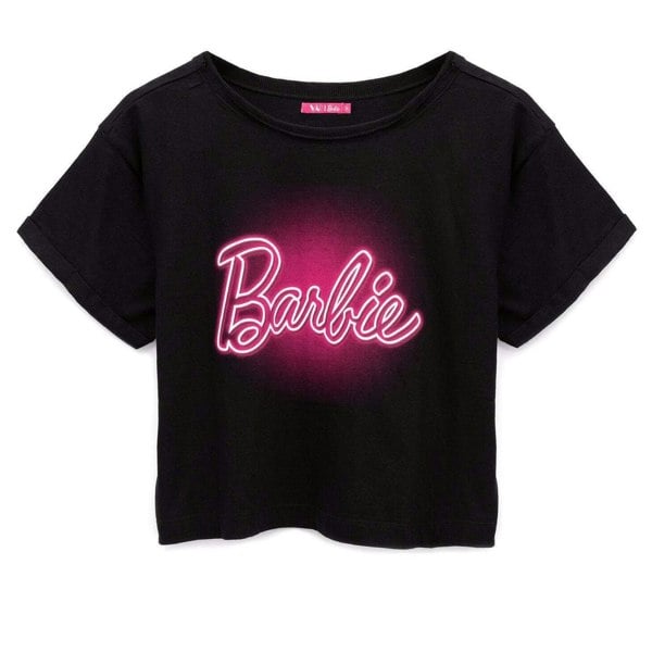 Barbie Womens Crop Top - Black/Neon Pink