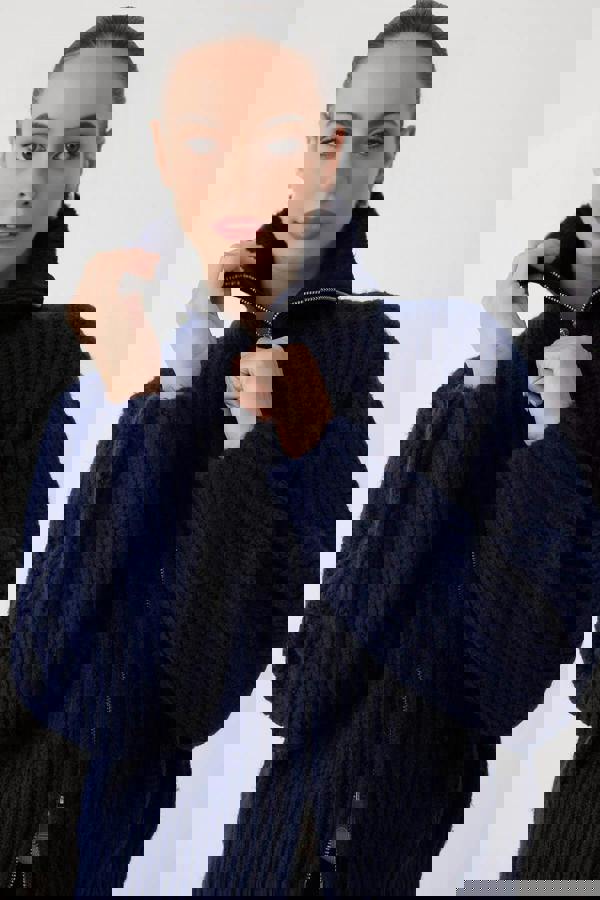 WOVCOR Soft-Textured Oversize Knit Cardigan with Zipper Detail