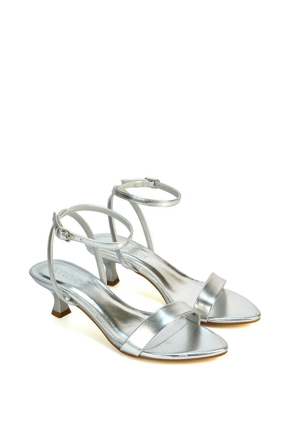 XY LONDON Kitten Low Heel Strappy Sandal Two Part Heeled Shoes