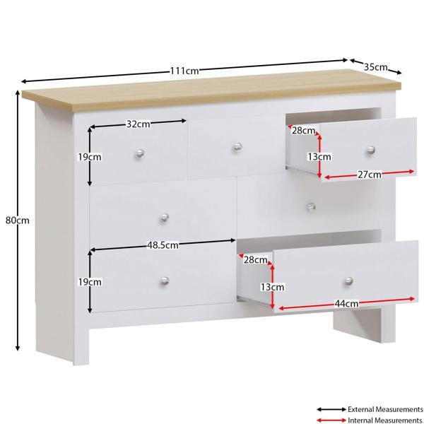 Vida Designs Arlington 4+3 Drawer Chest, Grey