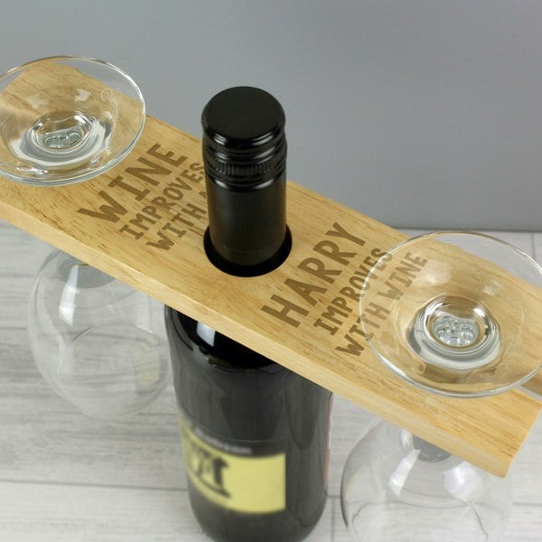 Personalised Memento Company Personalised 'Improves With Wine' Wine Glass & Bottle Holder