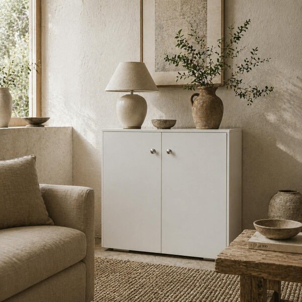 Wyld Haus Cosofi White Wood Freestanding Storage Cabinet 2 Doors 2 Shelves