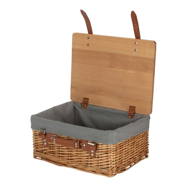 Double Steamed Grey Lined Willow Picnic Basket with Pinewood Lid