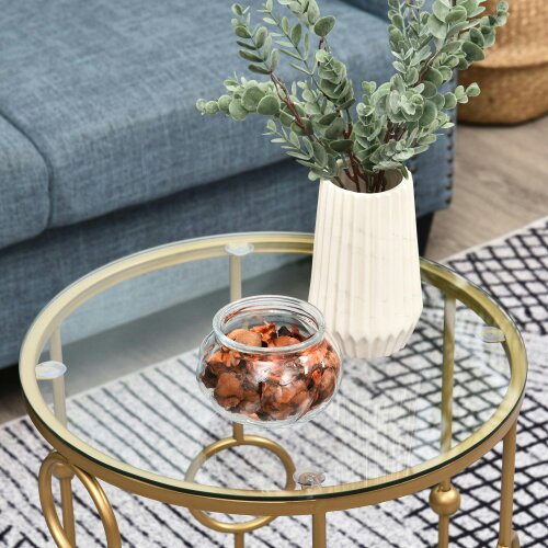 Wyld Haus Basu Metal Gold and Glass Set Of 2 Round Nesting Coffee Tables