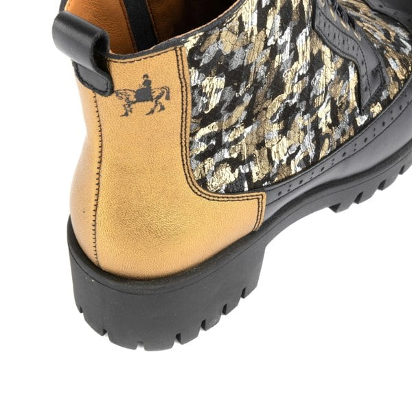 Embassy London Milliner Platform - Floral - Women's leather chunky 1 inch platform ankle boot in gold