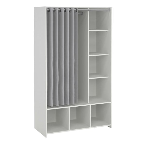 Furniture To Go Uppsala Open Mobile Wardrobe Unit in White with a Grey Textile Curtain