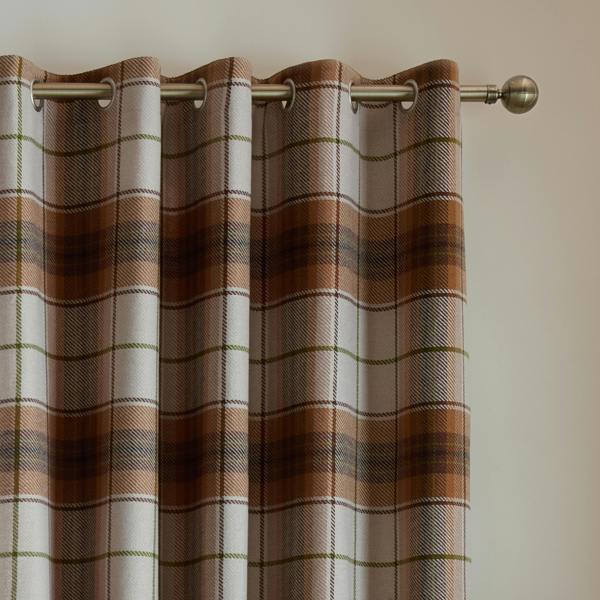 Catherine Lansfield Brushed Woven Glencoe Check Thermal Eyelet Curtains Terracotta