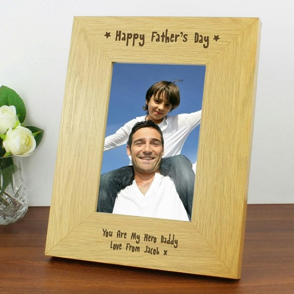 Personalised Memento Company Personalised Oak Finish 6x4 Happy Fathers Day Photo Frame
