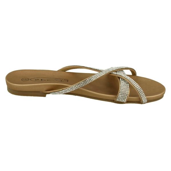 Spot On Ladies Spot On Diamante Flat Sandals