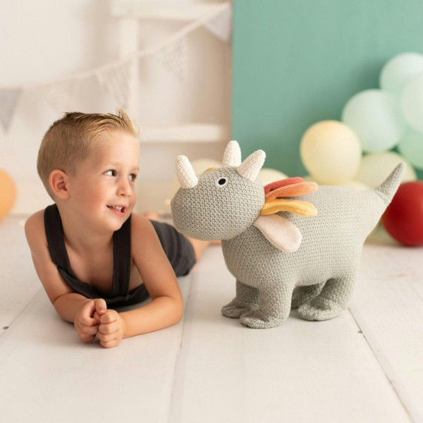 CROCHETTS Set of 2 cotton triceratops dinosaur plush toys (Large + Mini) 4056