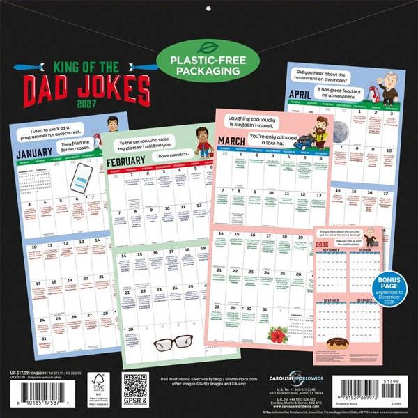 King of the Dad Jokes Calendar 2027, Wall Calendars, Month To View, Humour, Gift