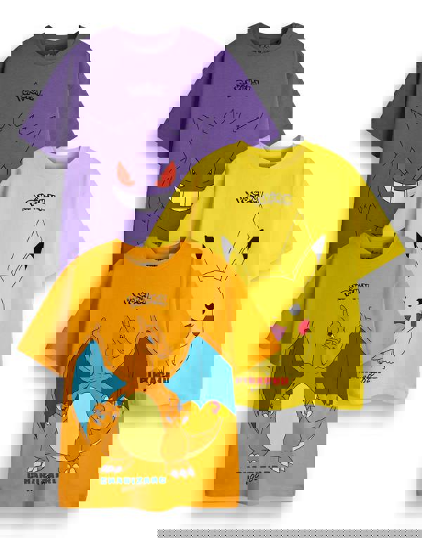 Pokemon Boys Multicoloured Pikachu, Charazard & Gengar Multi-Pack of 3 Short-Sleeved T-Shirts